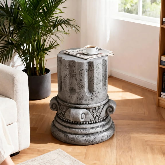 Cement Outdoor End Table for Patio Garden Accent Modern Small Round Side Table Indoor and Outdoor Use Tree Stump Stool Drum Table