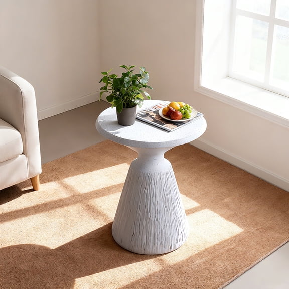 Cement Outdoor End Table for Patio and Garden Modern Small Round Side Table Weatherproof Indoor Outdoor Accent Table Tree Stump Design