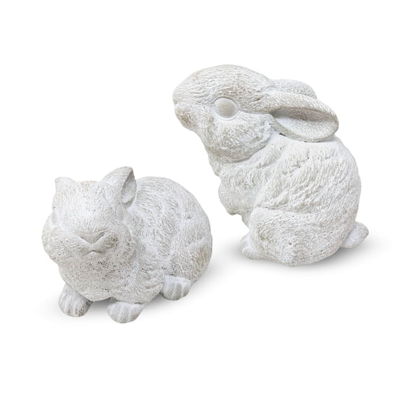 Cement Rabbit Statues - Set of 2 Rustic Woodland Bunny Garden Dcor