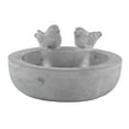 thumbnail image 1 of Cement Round Bird Bath with 2 Figurine and Engraved Floral Motif, Gray, 1 of 6