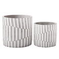 thumbnail image 1 of Cement Round Pot with Engrave Geometric Column Pattern Design Body Set of Two Washed Concrete Finish -  Gray, 1 of 1