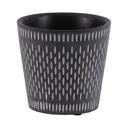 Cement Round Pot with Oblong Design Body & Tapered Bottom - Black