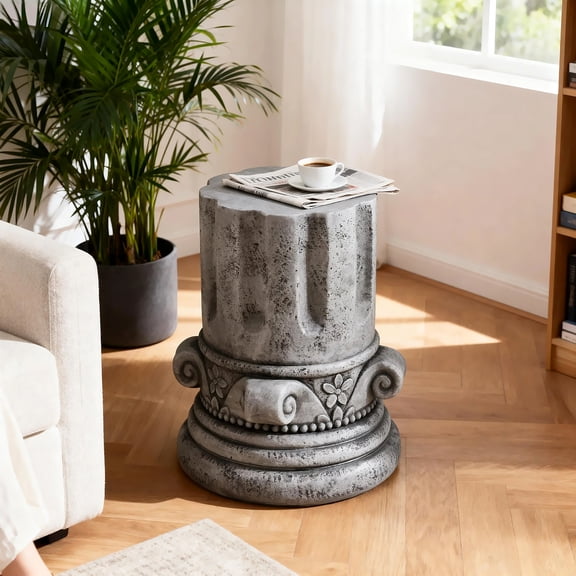 Cement Side Table, Modern Small Round Accent End Table for Patio Garden Backyard Outdoor Rest Area, Antique Grey