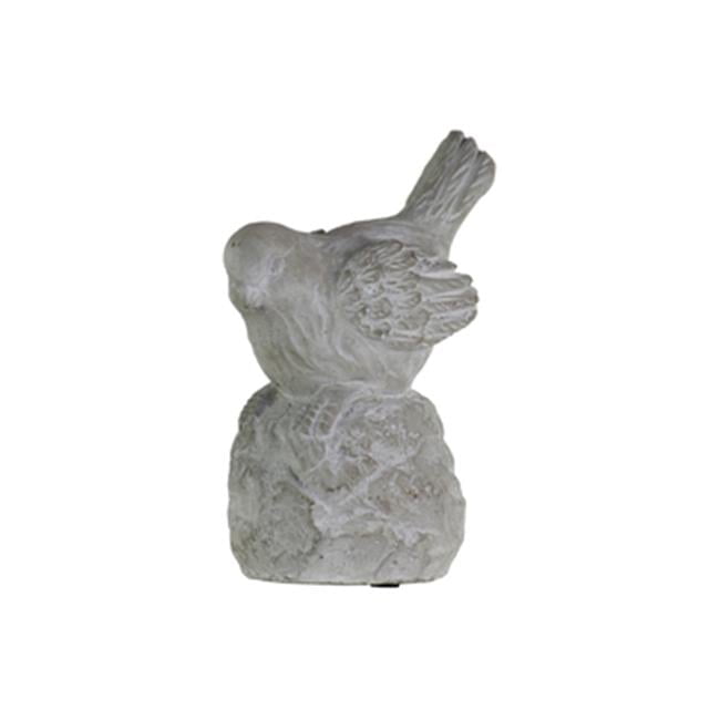 Concrete Gray Bird Figurine, 7.5" Decorative Cement Bird on Base