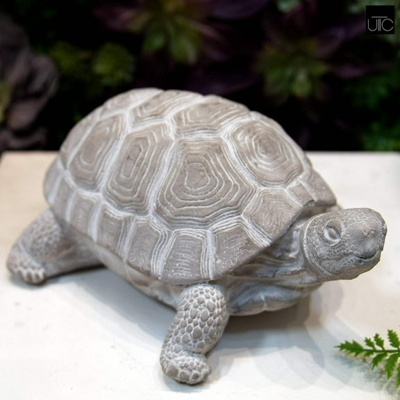 Cement Standing Turtle Figurine Washed Concrete Finish White