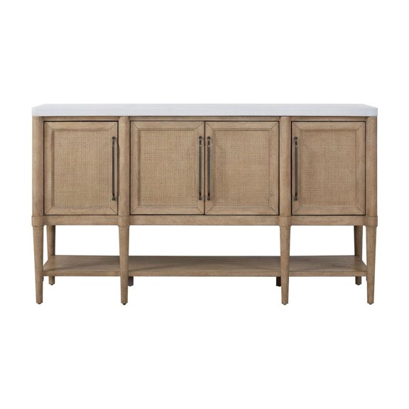 Cement Topped Server Product | Power - Ready Server in Casual Living | Solid Wood + MDF with Cane Insets | Addresses Inadequate Storage Space