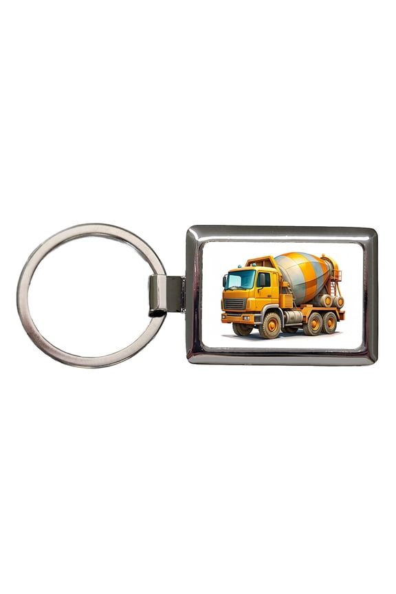 Cement Truck Construction Work Equipment Metal Rectangle Keychain