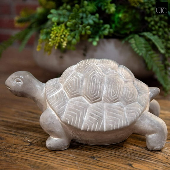 Cement Turtle Figurine In Concrete Finish, Gray
