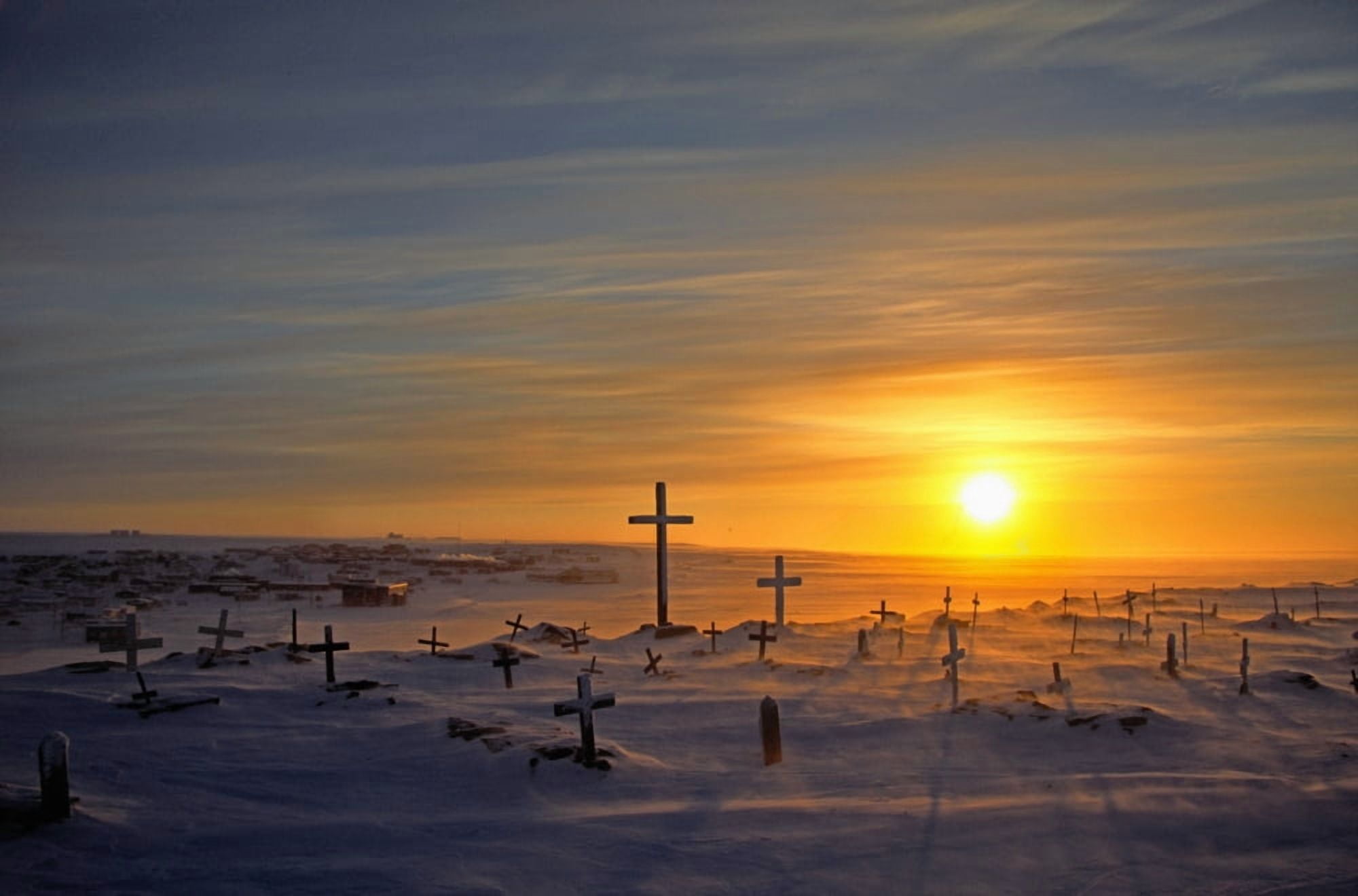 Cemetary In Winter Igloolik Nunavut Canvas Art - Robert Postma Design Pics (36 x 24)