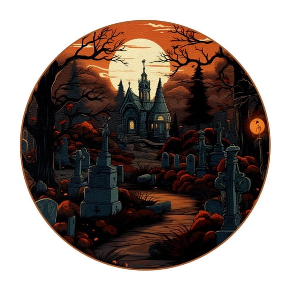 Cemetery 6PCS Round Microfiber Leather Coasters, 11x11 cm/4.3x4.3 in, Stylish Drink Mats for Home and Office, Absorbent and Beverage Coasters