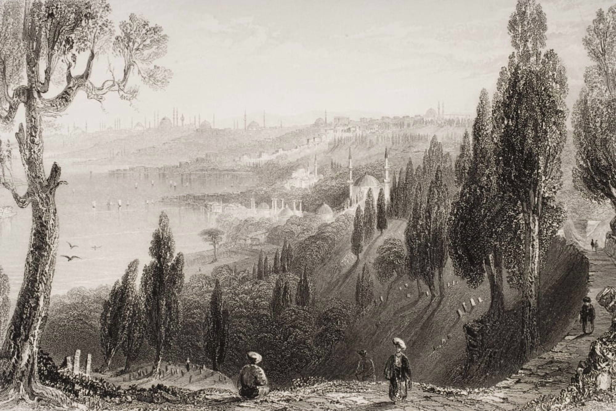 Cemetery And Mosque Of Ayub Eyyub Turkey Engraved By C Richardson After WH Bartlett Canvas Art - Ken Welsh  Design Pics (18 x 12)