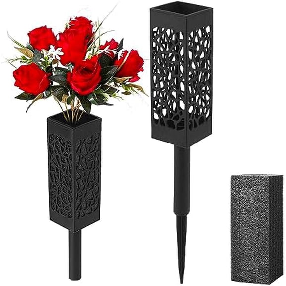 Cemetery Artificial Flower Vase with Foam for Grave Decorations 2 Headstones Fake Floral Holder with Spike Outdoor Tombstone Markers Memorials$$Home Decor, Kitchen, & Other
