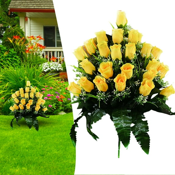 Cemetery Flower Bouquet Verdsylv Cemetery Memorial Rose Bouquet, Artificial Flower Arrangement for Grave Decoration & Parting Tributes, Durable Memorial Tribute for Loved Ones, Grave Memorial Flowers