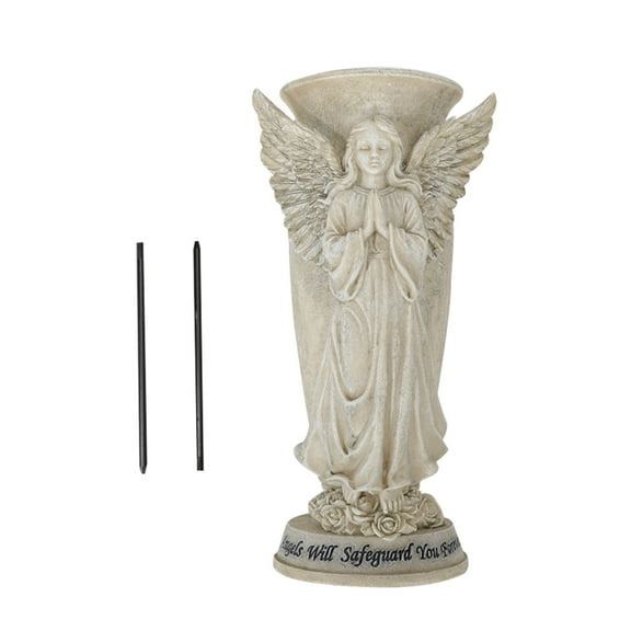 Cemetery Flower Vases Weather Resistant Praying Angelic Sculpture Ornament For Outdoor Grave Garden Memorial Decoration
