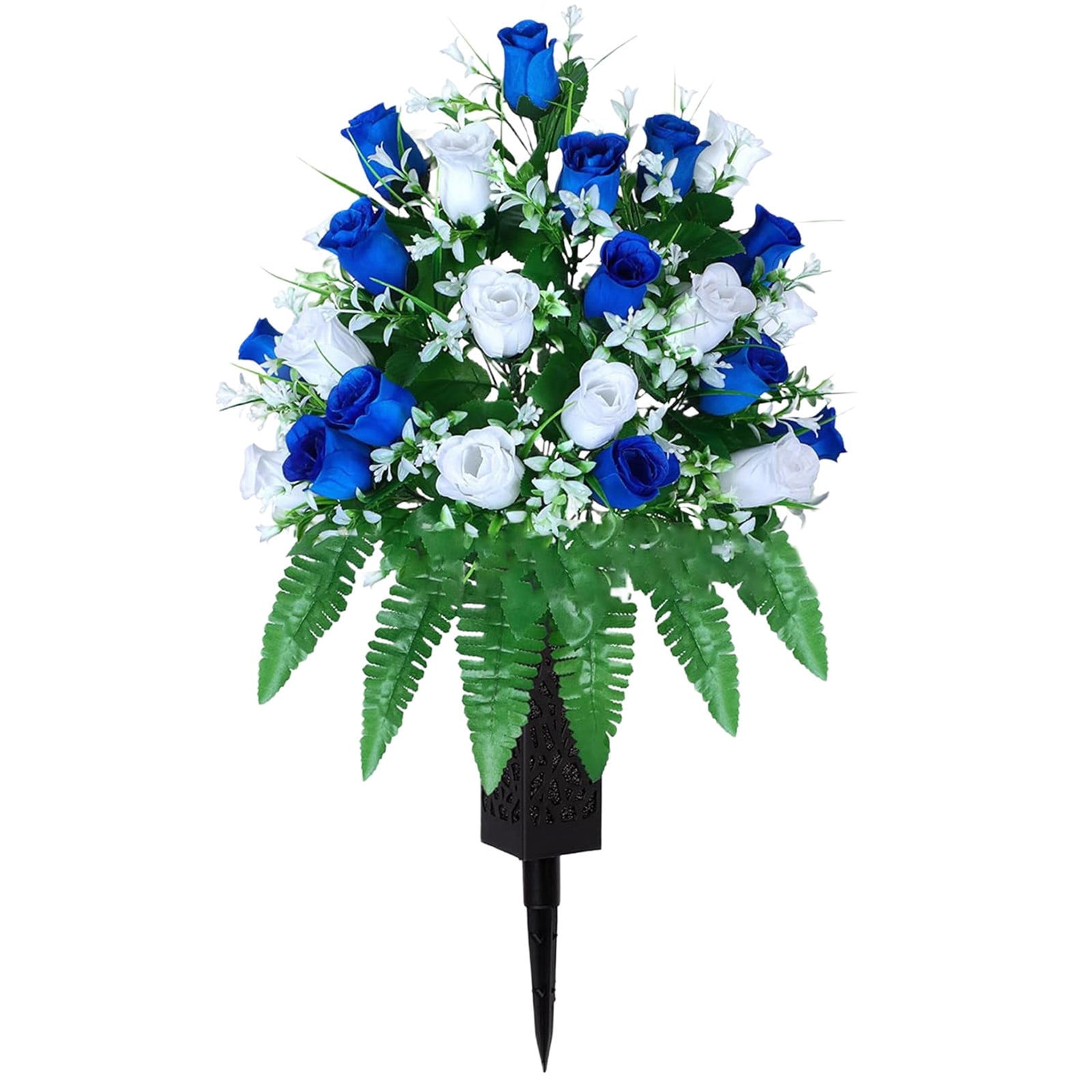 Cemetery Flowers for Grave Vase Everlasting Memorial: 16-Rose Cemetery Flower Bouquet with Long Nail Vases, All-Weather Artificial Flowers for Outdoor & Home Adornment Cemetery Flowers for Gravesite