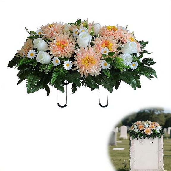 Cemetery Flowers Saddle Arrangement, Headstone Flower Saddle, Large Artificial Cemetery Flowers for Grave, Artificial Roses Saddles for Grave Headstone Decoration Sympathic