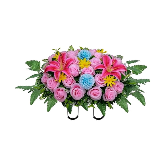 Cemetery Flowers Saddle Shaped for Tombstone, Large Headstone Flower Saddle for Outdoor Grave, Memorial Flower Arrangement for Cemetery, Grave Saddle Decor for Memorial Day, 23.62x17.72 Inch