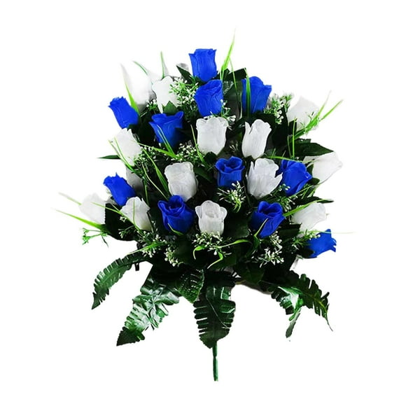 Cemetery Flowers for Tombstone, Headstone Flower Saddle, Grave Decorations-Realistic Red Lilies With White Daisies and Red Roses Mix Sympathy Memorial Arrangement, Easy Fit Bouquet
