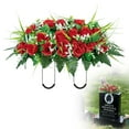 thumbnail image 1 of Cemetery Headstone Flower Saddle,Artificial Cemetery Flower Saddles for Graves,Artificial Rose Cemetery Memorial Flowers for Outdoor Tombstone Headstone Decorations (red), 1 of 9