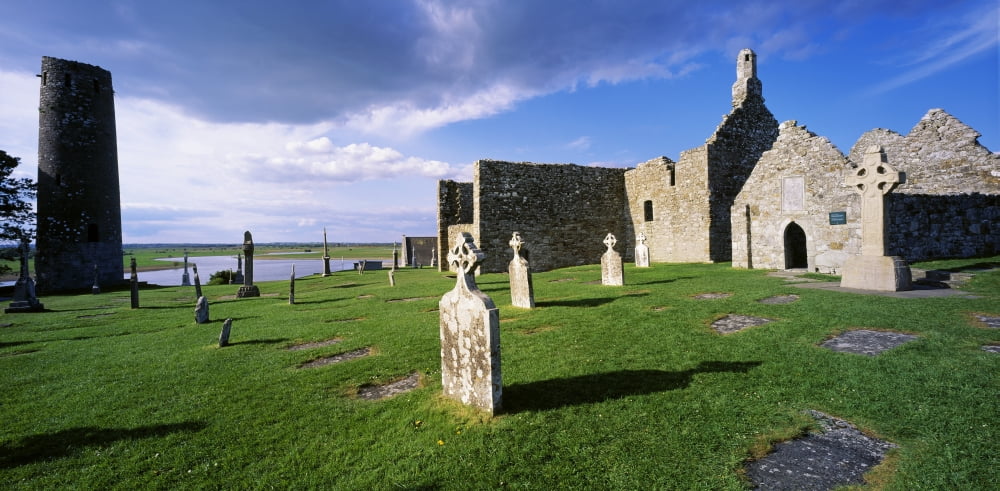 Cemetery In Front Of A Monastery Clonmacnoise County Offaly Republic Of Ireland Canvas Art - The Irish Image Collection  Design Pics (44 x 21)