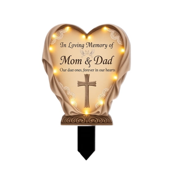Cemetery Lights Garden Stake for Grave - In Loving Memory of Mom & Dad, Lights Cemetery Decorations for Gravesite Grave Outside Yard Memorial Gifts