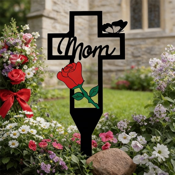Cemetery Memorial Cross Stake Metal Cross Yard Stake Grave Marker,Metal Cemetery Memorial Plaque for Remembrance,Metal Cross Garden Decoration,Memorial Sign for Grave Decorations,1Pcs