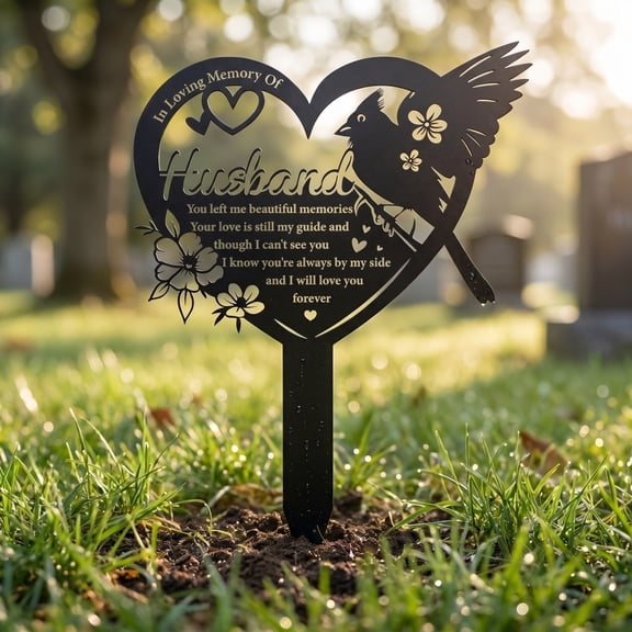 Cemetery Memorial Plaque Metal Outdoor Grave Marker with Cross Heart Script Design Ground Stake for Cemetery Garden or Memorial Tribute Rust-Resistant Bronze Finish