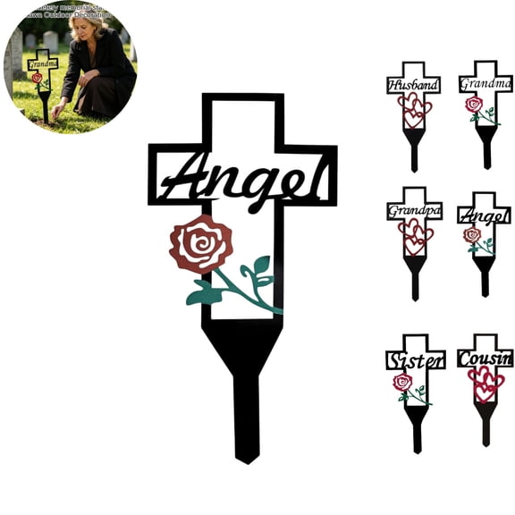 Cemetery Memorial Signs Metal Cross Stake 1Pcs For Grave Yard Decor StyleA