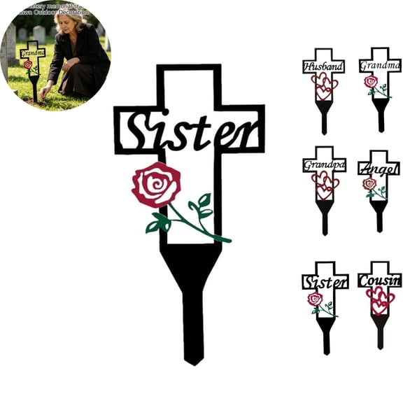 Cemetery Memorial Signs Metal Cross Stake 1Pcs For Grave Yard Decor StyleB