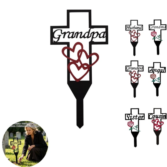 Cemetery Memorial Signs Metal Cross Stake 1Pcs For Grave Yard Decor StyleE