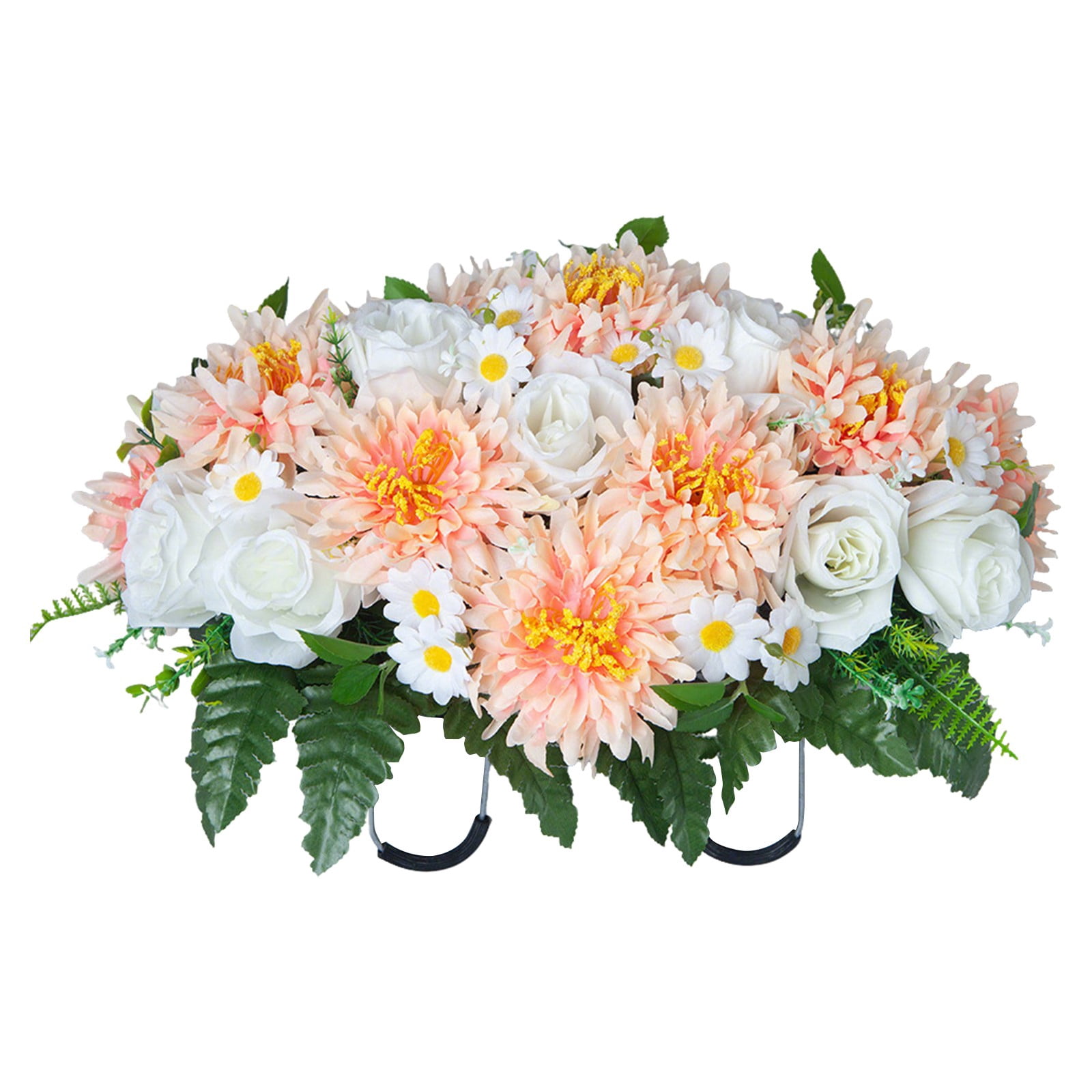 Cemetery Saddle Artificial Flowers, Fake Chrysanthemum Grave Headstone Flowers, Faux Memorial Flowers for Cemetery, Grave Saddle & Memorial Day Decoration