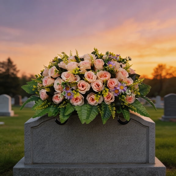 Cemetery Simulation Flower, Large Artificial Cemetery Flower, Artificial Satin Saddle Flower Commemorative Tombstone Decoration, Cemetery Commemorative Flower Outdoor Tombstone Decoration (Pink)