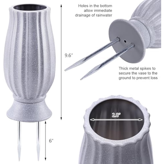 Cemetery Vase for Grave Decorations with Metal Spike Headstones Flower Holder for Atificial Flowers Fake Floral Outdoor Tombstone Markers memorials Sympathy for Loss of Loved Ones