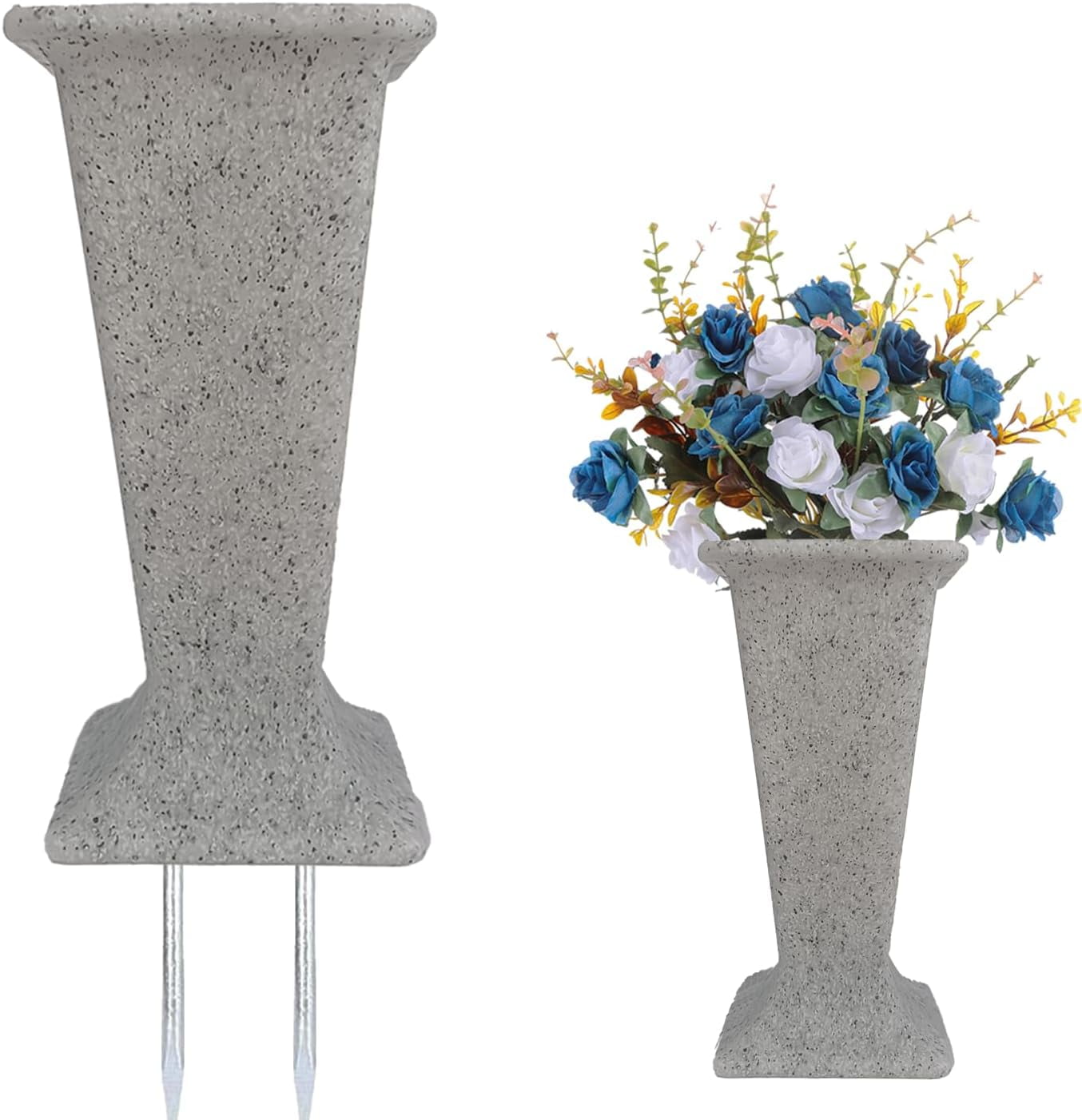 Cemetery Vase for Grave Headstones with Metal Spike Flowers Fake Floral Holder for Atificial Outdoor Tombstone Decorations Markers memorials Sympathy for Loss of Loved Ones (2)