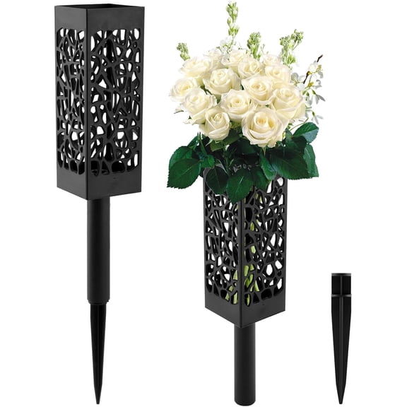 Cemetery Vase for Grave with Stake, Durable Plastic Grave Vases Flower Holder, Outdoor Tombstone Markers Memorials Sympathy for Graveyard Headstone Flower Marker(2pcs)