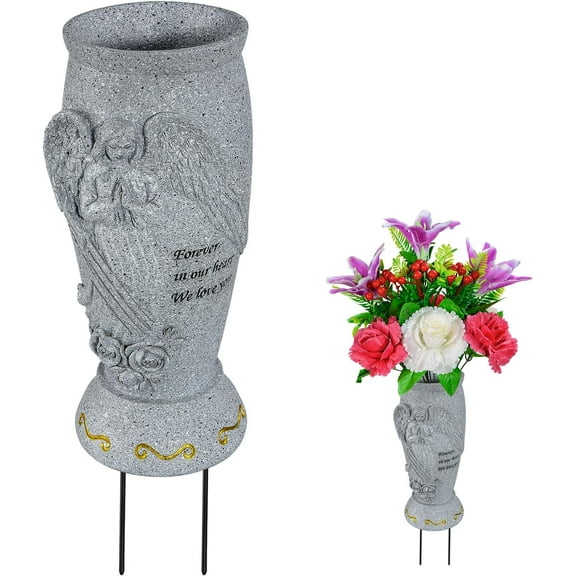 Cemetery Vase, Memorial Grave Vase with Ground Spikes, Angel Vases for Artificial Flowers, Grave Flowers Holder for Cemetery Headstone (1Piece, Flowers are NOT Included)
