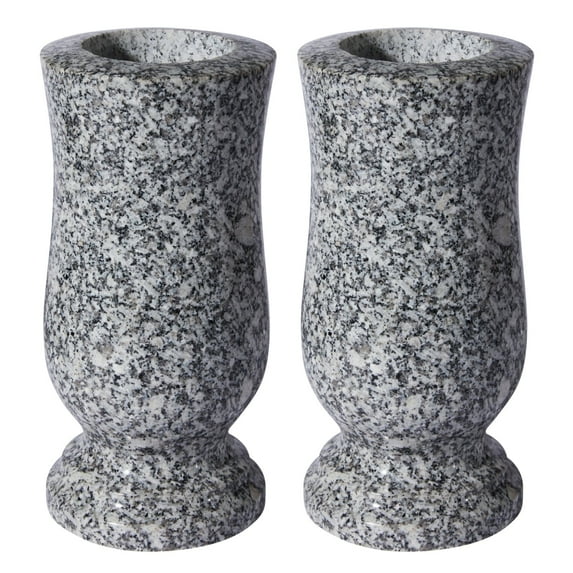 CasaWorks Cemetery Vase for Grave Decoration,Gray Heavy Granite Headstone Flower Holder