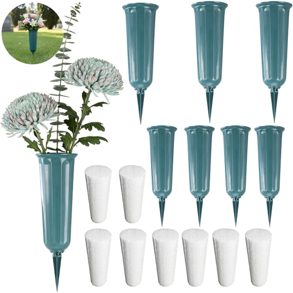 8 Pcs Grave Vases with Spikes, Cemetery Flower Vases with Foam Inserts, Outdoor Plastic Memorial Grave Flower Holders for Garden Lawn Patio Decoration