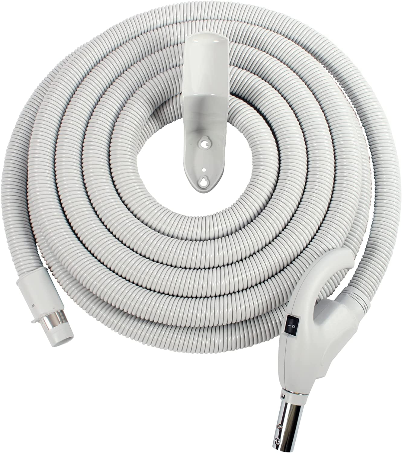 35ft Low Voltage On/Off Hose With Button Lock - For Central Vacuum Systems, Chrome Finish