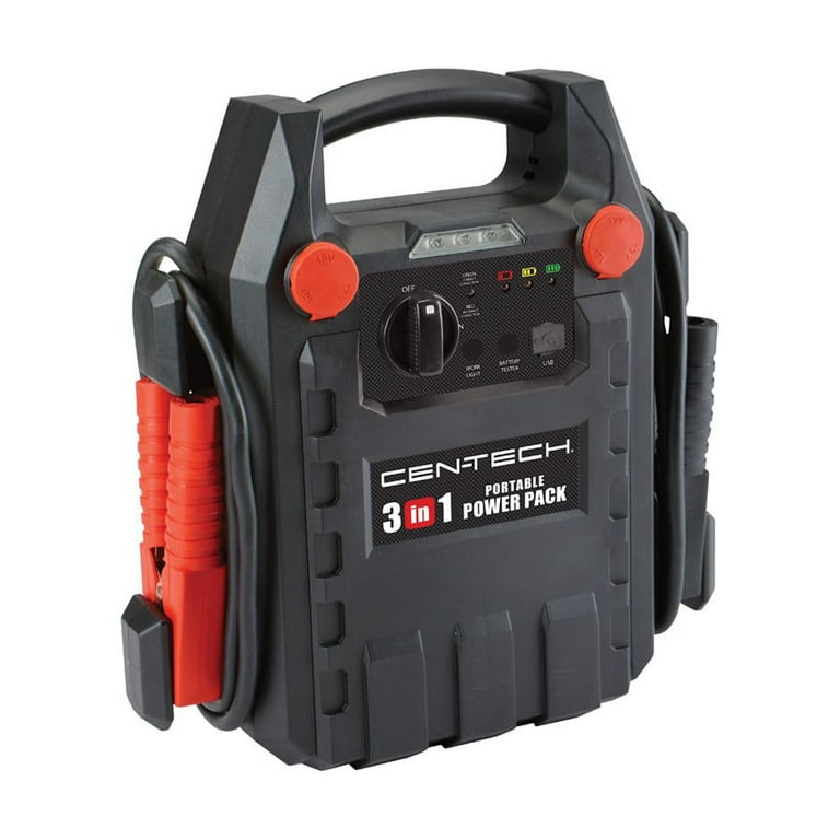 Cen Tech Portable Power Pack 3 in 1 Jump Starter Two 12VDC Outlets 62376