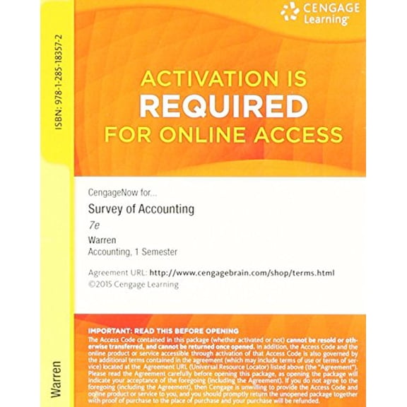 Pre-Owned CengageNOW Printed Access Card for Warren's Survey of Accounting, 7th Paperback