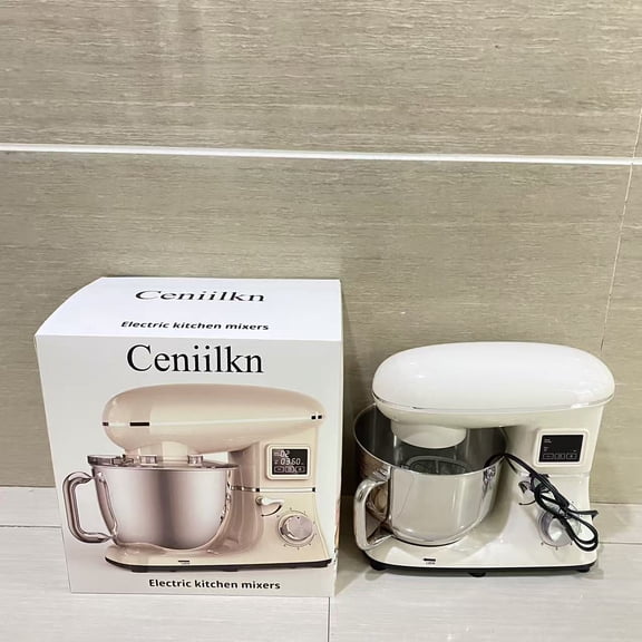 Ceniilkn Electric kitchen mixers, 660W Electric Dough Mixer with 6 Speeds LCD Screen Timing, Tilt-Head Food Mixer with 5.8 Qt Stainless Steel Bowl, Dough Hook, Flat Beater, Whisk - White