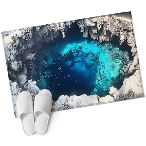 Cenote Pool Bathroom Rug Washable 2x3 Entryway Rug Non Slip Cave Walls Aqua Water Dreamy Vibrant Front Door Mat Low Pile Indoor Doormat Throw Floor Carpet for Kitchen Bedroom Entrance