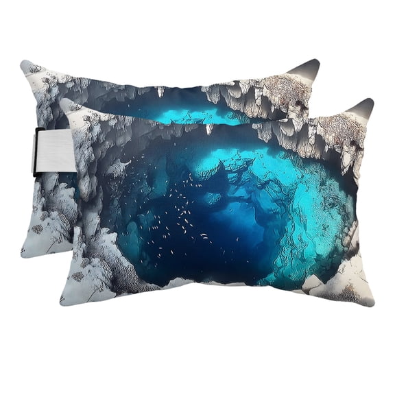 Cenote Pool Outdoor Pillows for Chaise Lounge Chair Beach Headrest Pillow Set of 2 Waterproof Lumbar Pillows with Insert&Adjustable Strap Cave Walls Aqua Water Dreamy Vibrant Pool Pillow 12"x20"