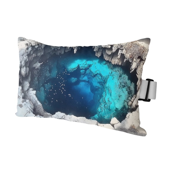 Cenote Pool Outdoor Pillows for Chaise Lounge Chair Waterproof Lumbar Pillows with Insert&Adjustable Elastic Strap Beach Headrest Pillow Cave Walls Aqua Water Dreamy Vibrant Pool Pillow 11"x16"