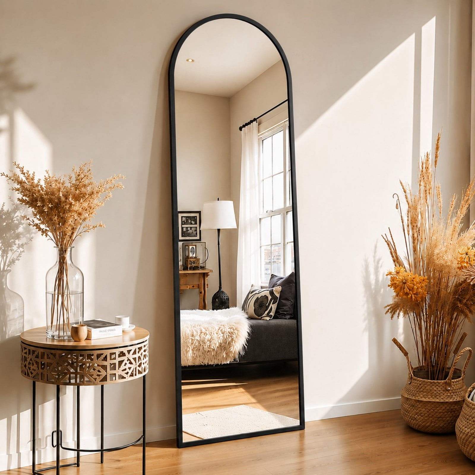Cenovo 56"x 15" Arched Full Length Mirror Full Body Floor Mirrors, Black
