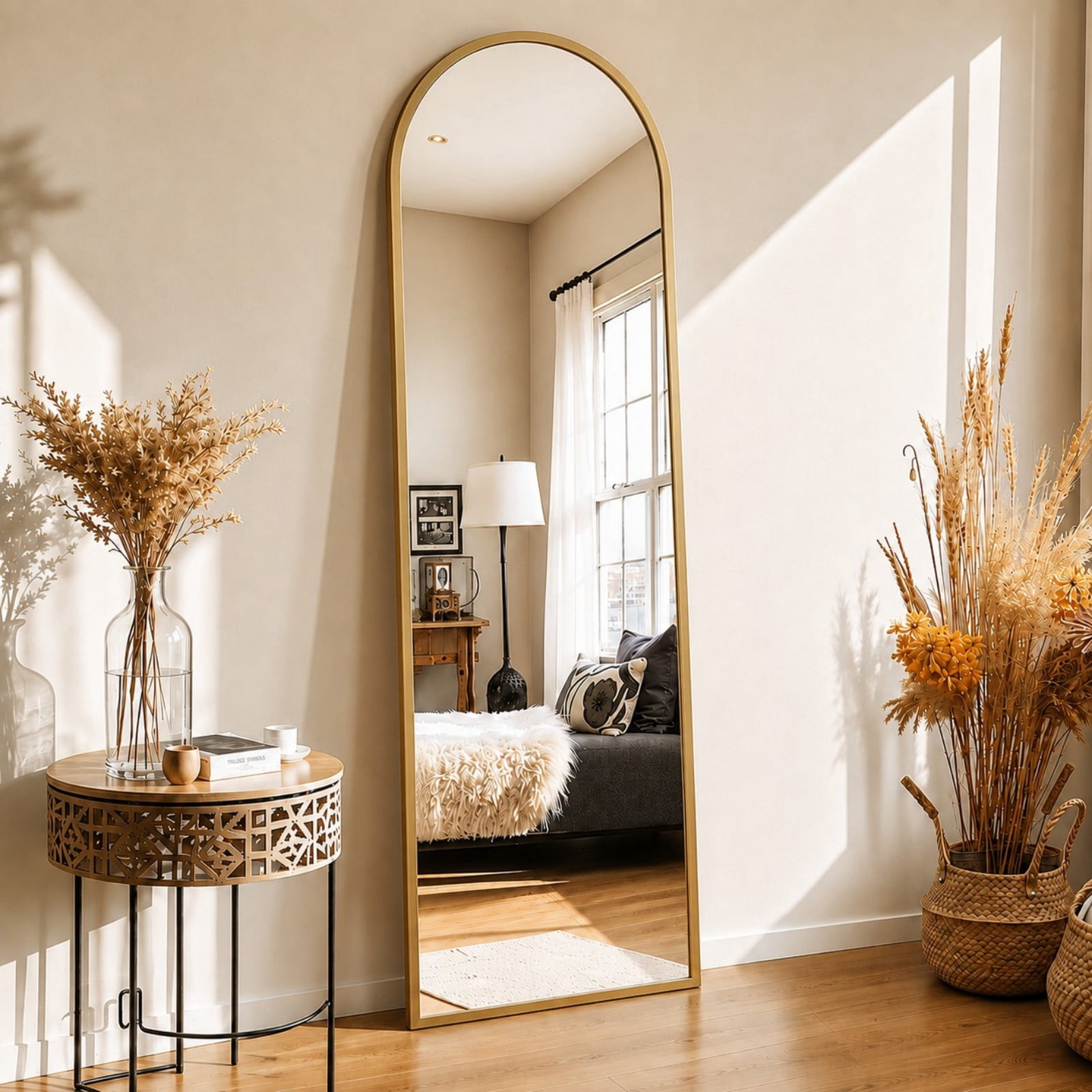 Cenovo 56"x 15" Arched Full Length Mirror Full Body Floor Mirrors, Gold