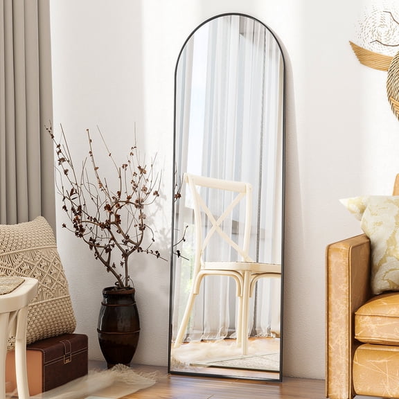 SEETHRUGLIMMER 59"x 16.25" Arched Full Length Mirror Metal Frame Floor Mirror with Stand, Black