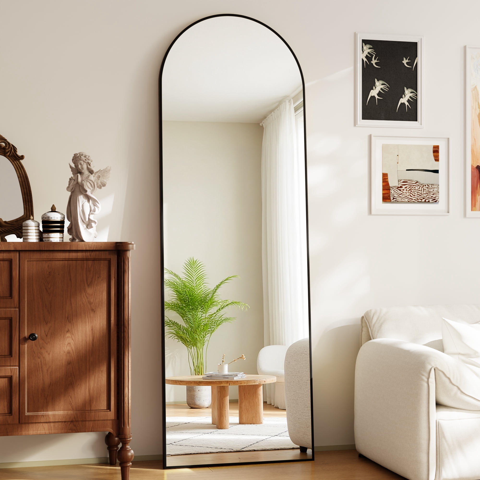 Mirrasia 59"x16.5" Arched Full Length Full Body Mirror Leaning Wall-Mounted Floor Mirror,Black