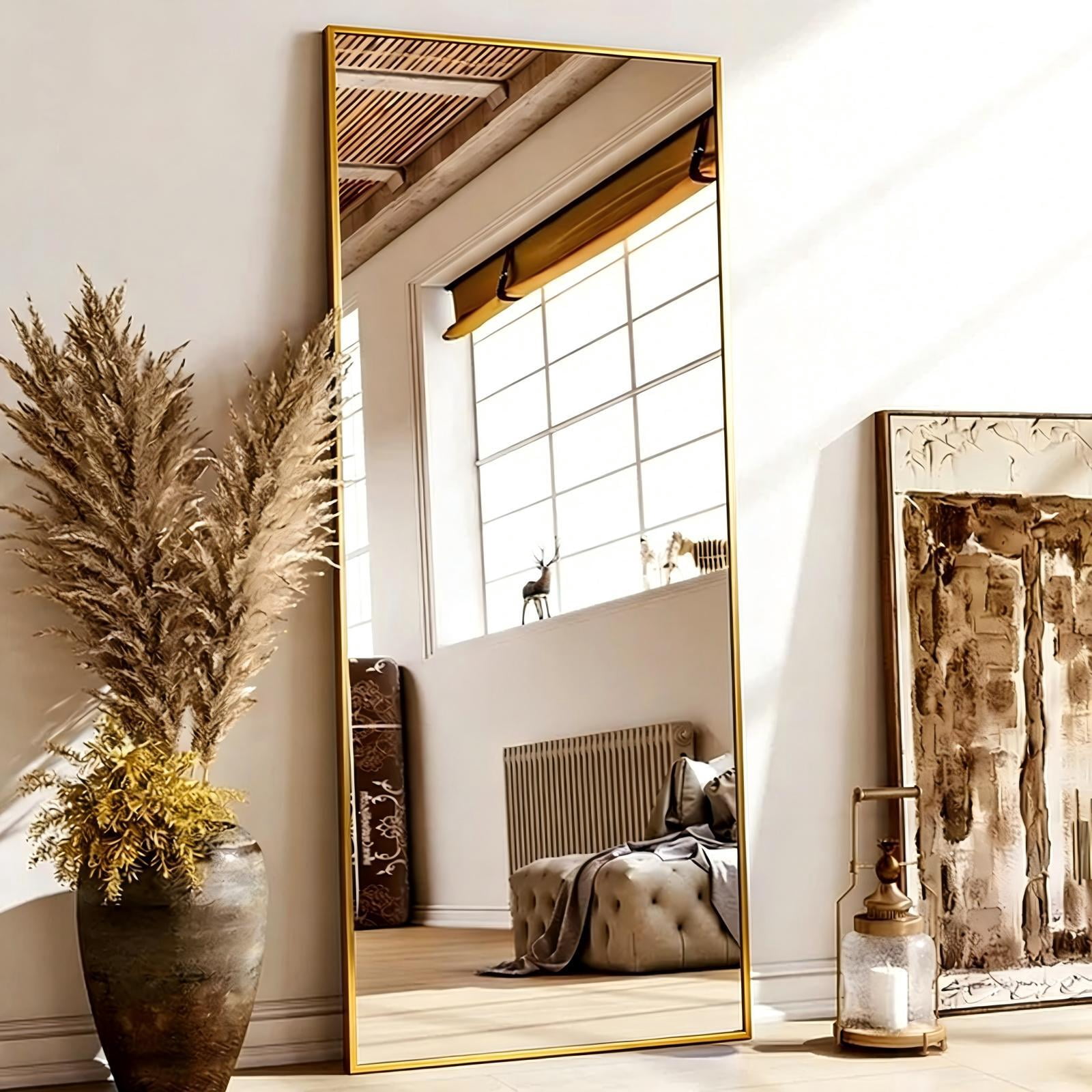 Cenovo 64"x 21.1" Floor Mirror Full Length, Bedroom Floor Body Mirror with Stand,Gold